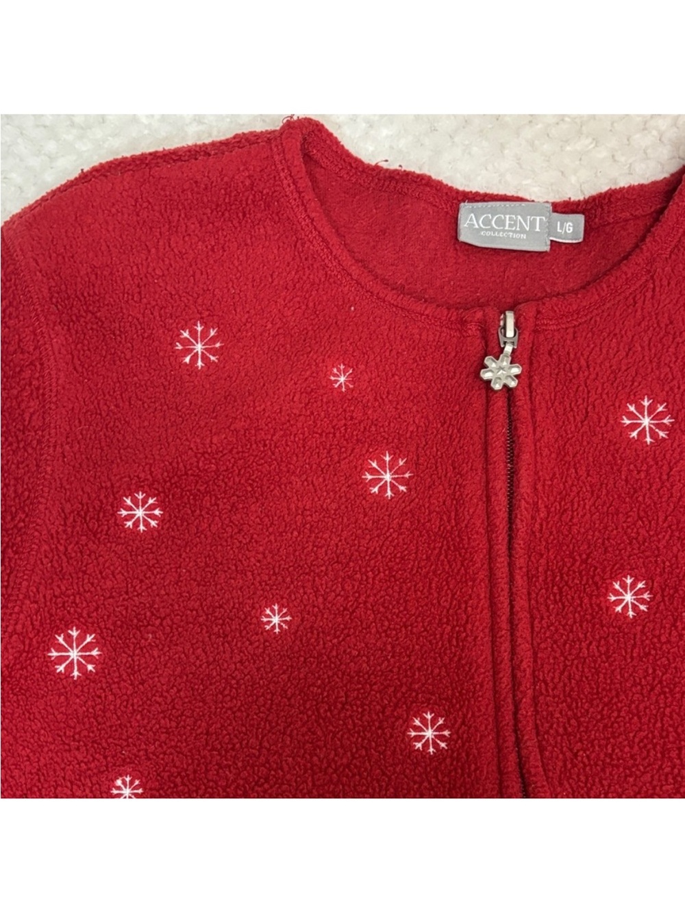 Vintage Red Fleece Christmas Zip-up Jacket with Holiday Stockings - Picture 6 of 6